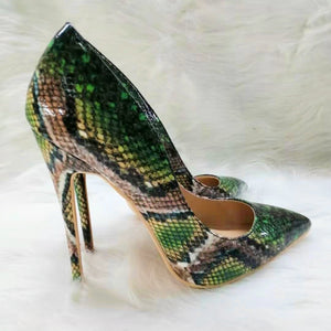 High-heels with green snakeskin pattern, Fashion Evening Party Shoes, yy18