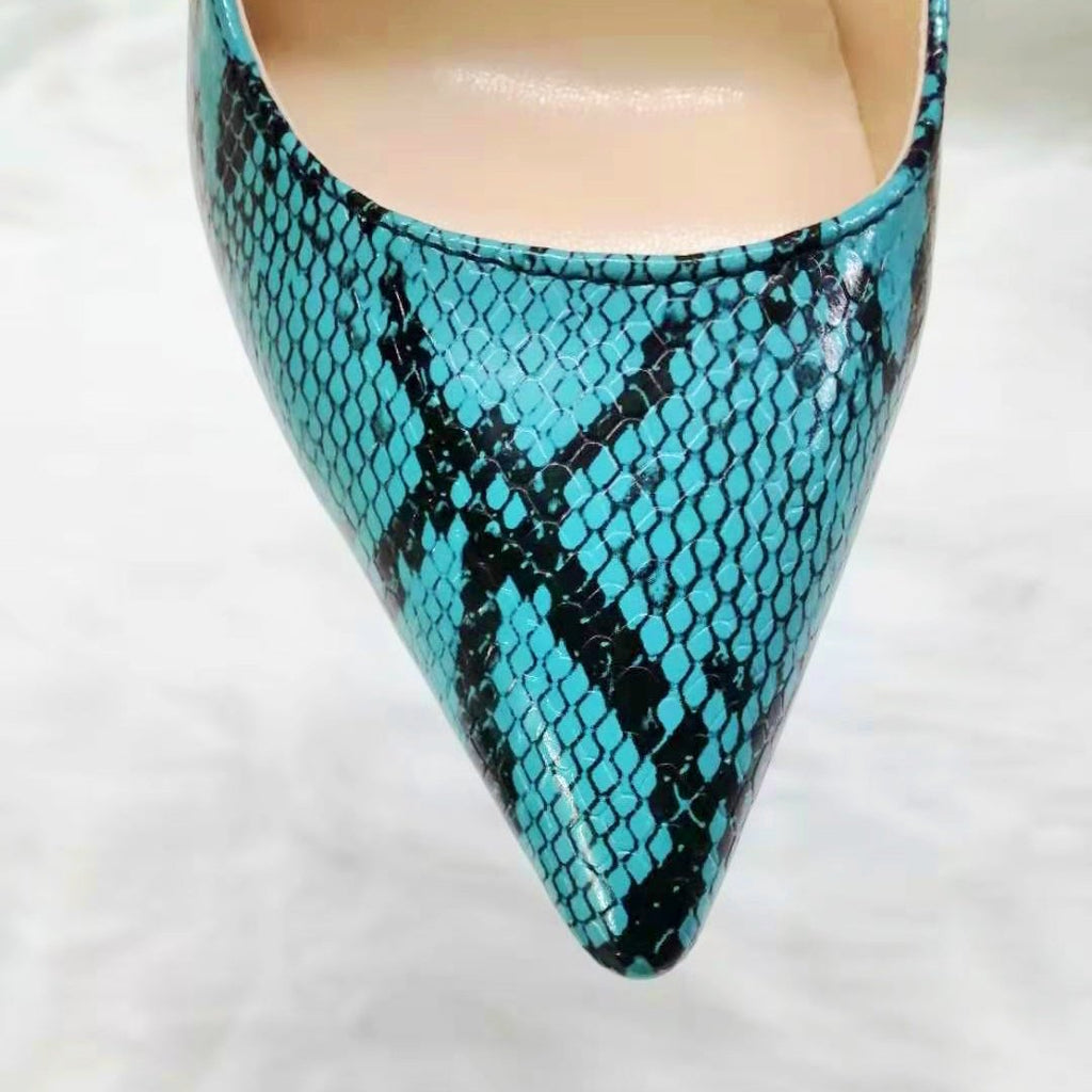 High-heels with blue snakeskin pattern, Fashion Evening Party Shoes, yy19