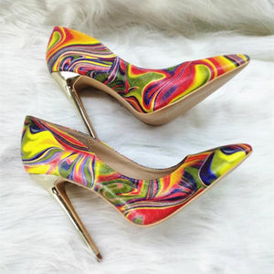 High-heels with colorful patterns, Fashion Evening Party Shoes, yy09